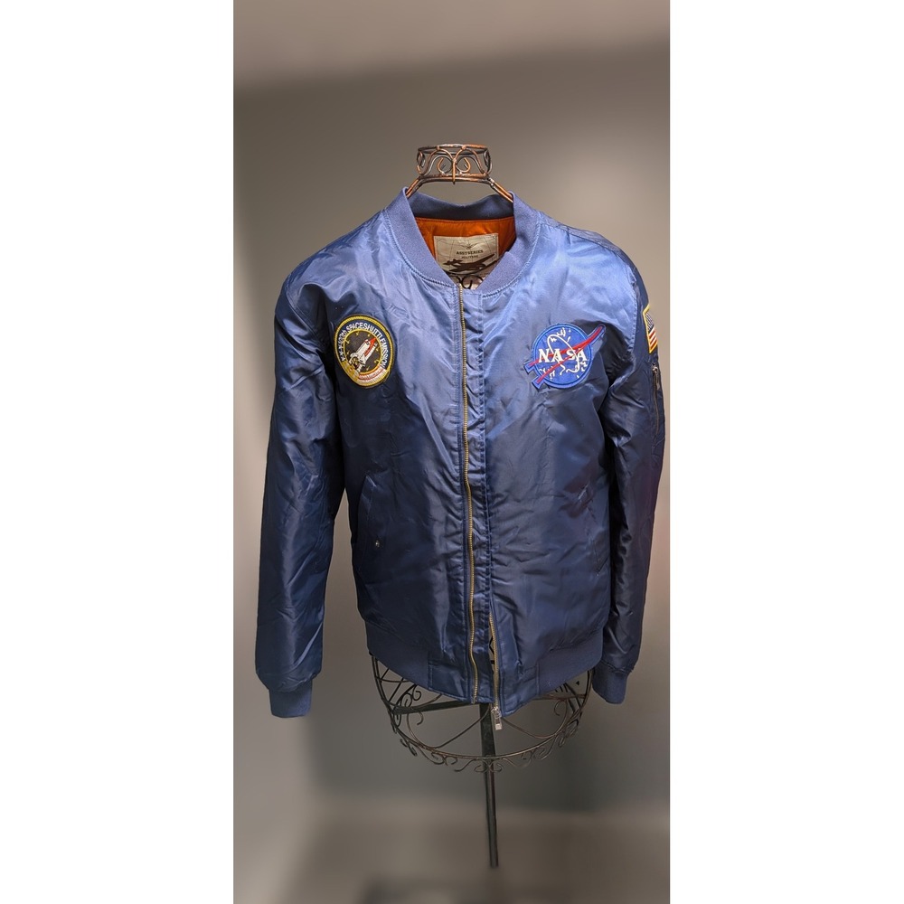 Asstseries Militare NASA Bomber Flight Jacket Navy Blue XXL Space Patch MA-1